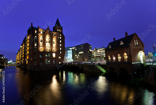 Harbour of Hamburg at night. Germany