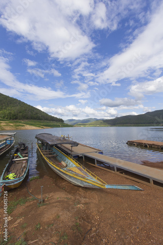 Ship with wood Pontoon boat, Mae Ngad Dam and Reservoir in Mae Taeng Chiang Mai  Thailand photo