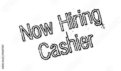 Now Hiring Cashier rubber stamp. Grunge design with dust scratches. Effects can be easily removed for a clean, crisp look. Color is easily changed.
