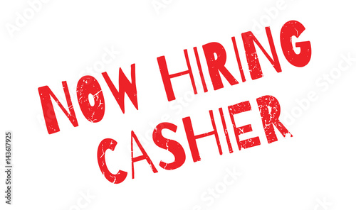 Now Hiring Cashier rubber stamp. Grunge design with dust scratches. Effects can be easily removed for a clean, crisp look. Color is easily changed.