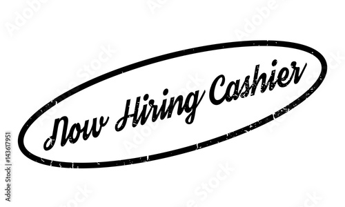 Now Hiring Cashier rubber stamp. Grunge design with dust scratches. Effects can be easily removed for a clean, crisp look. Color is easily changed.