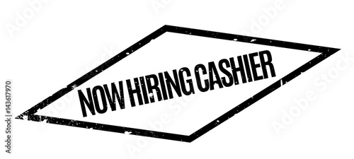 Now Hiring Cashier rubber stamp. Grunge design with dust scratches. Effects can be easily removed for a clean, crisp look. Color is easily changed.