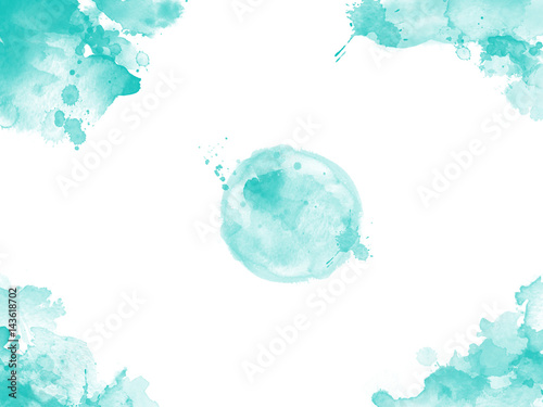 türkisfarbener Hintergrund als Rahmen mit Ecken und einem Kreis in der Mitte im Wasserfarben und Aquarell Design