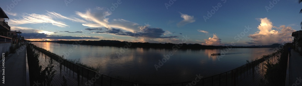 Mekong river in Southeast Asia twilight  panorama view,Chiang Khan District,Thailand