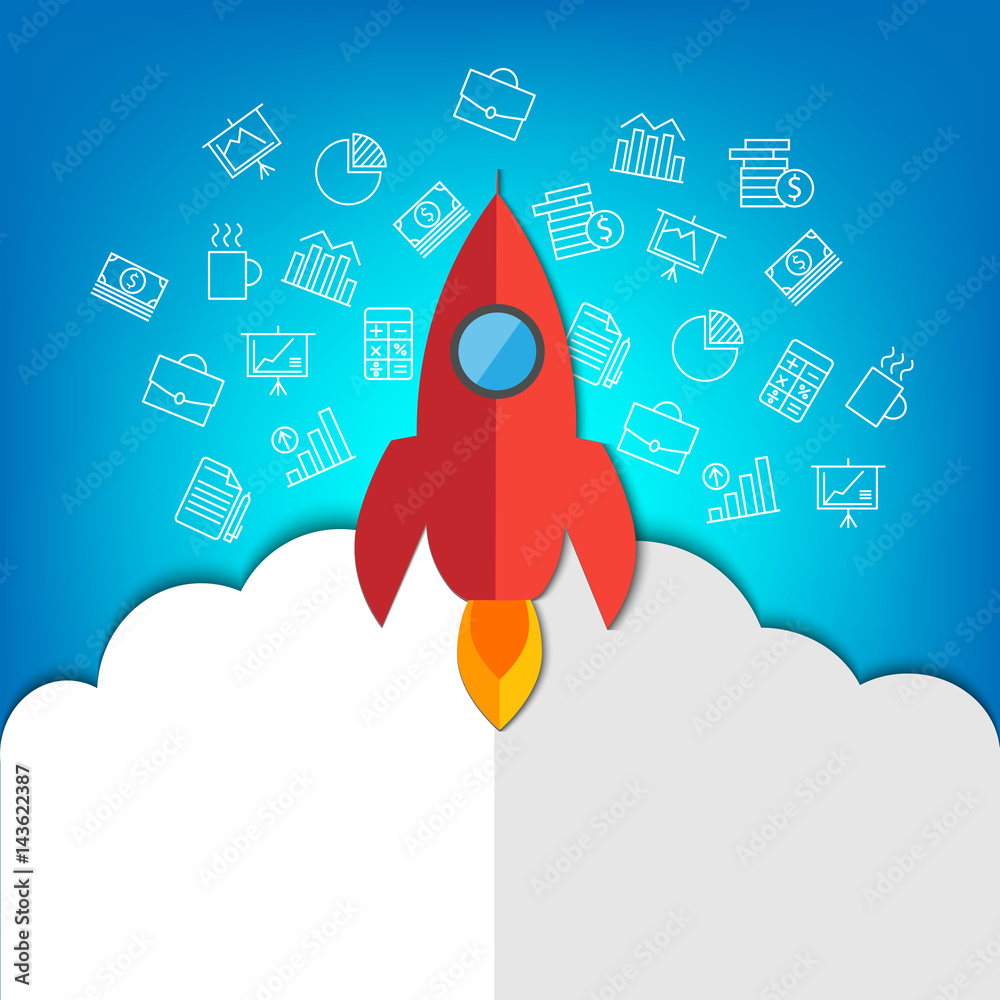 Startup. Red Rocket. Vector illustration Startup. Red Rocket. Vector illustration