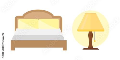 Sleep icons bed set lamp vector illustration set collection nap icon relax bedtime
