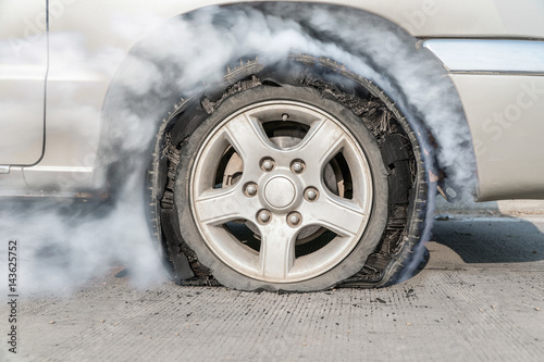 burst tire on the road