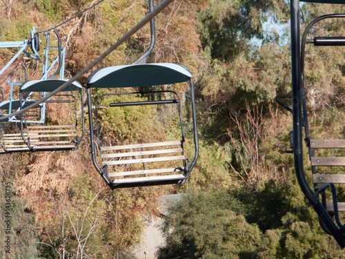 Sky Ride Cabins hanging high above tree line on strong cables