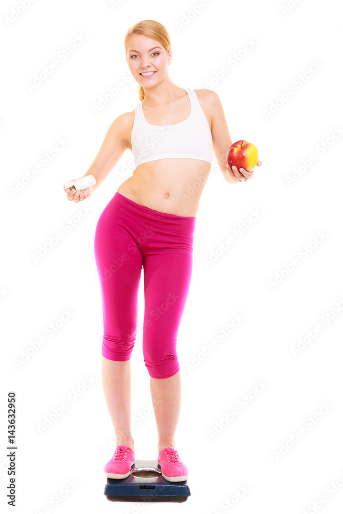 Woman holding vitamins and apple. Health care. Woman holding vitamins and apple. Health care.