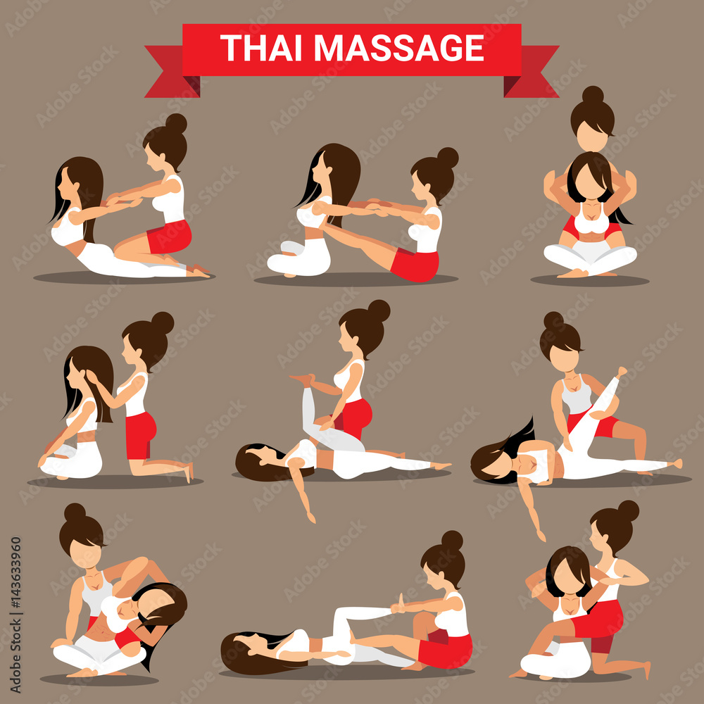 Photography Set of Thai massage positions design for healty