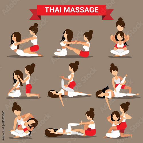 Set of Thai massage positions design for healty