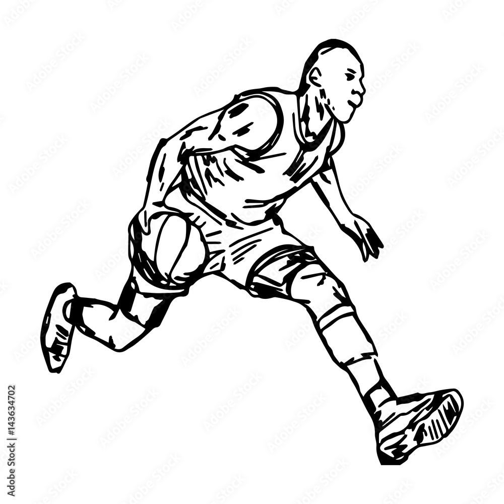 Fototapeta premium basketball player with ball - vector illustration sketch hand drawn isolated on white background