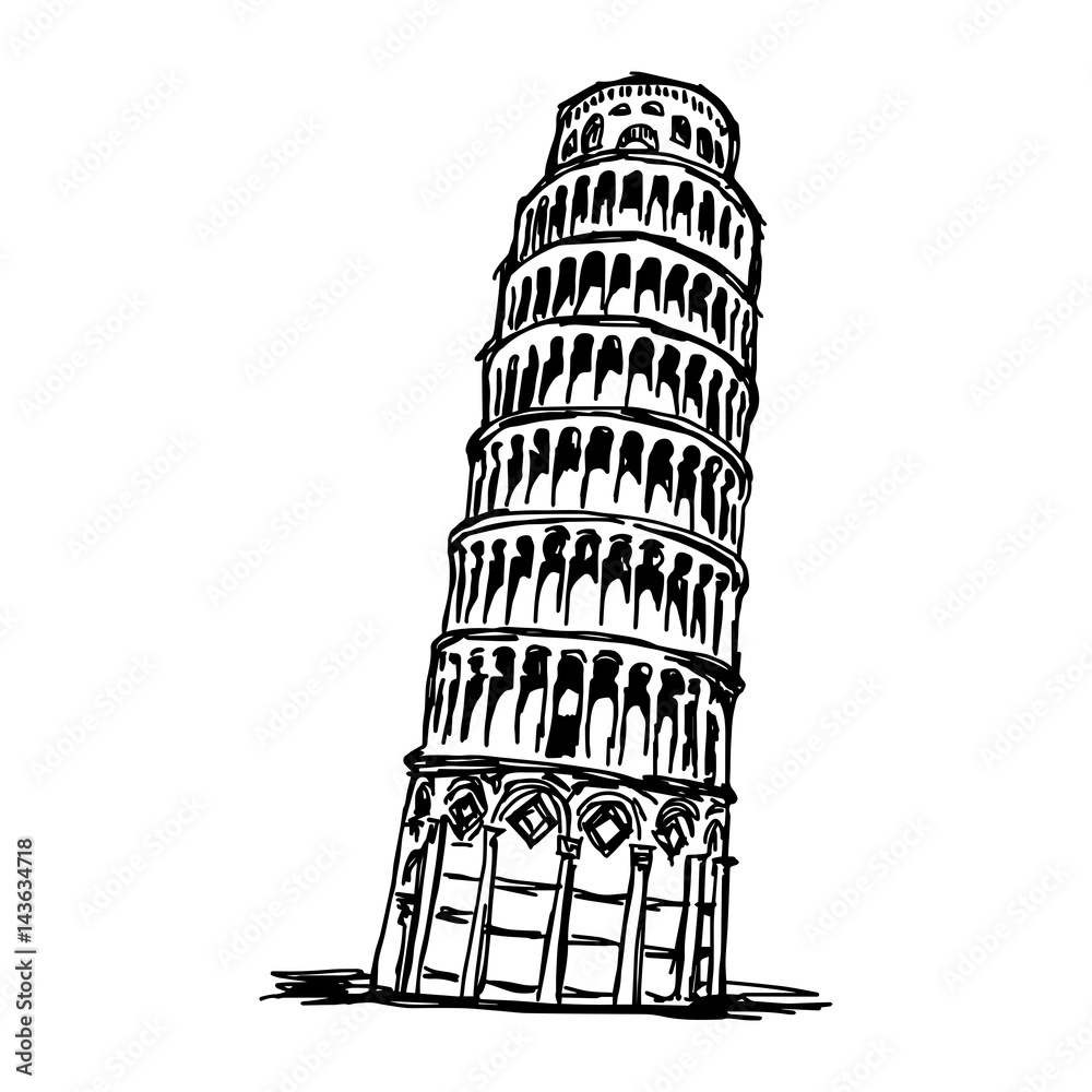 leaning tower of pisa - vector illustration sketch hand drawn isolated on white background