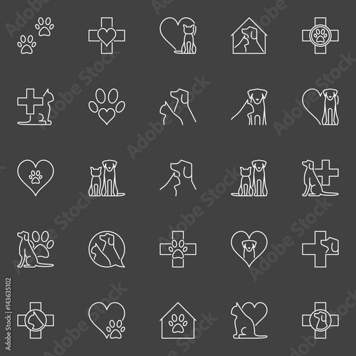 Pet and veterinary line icons