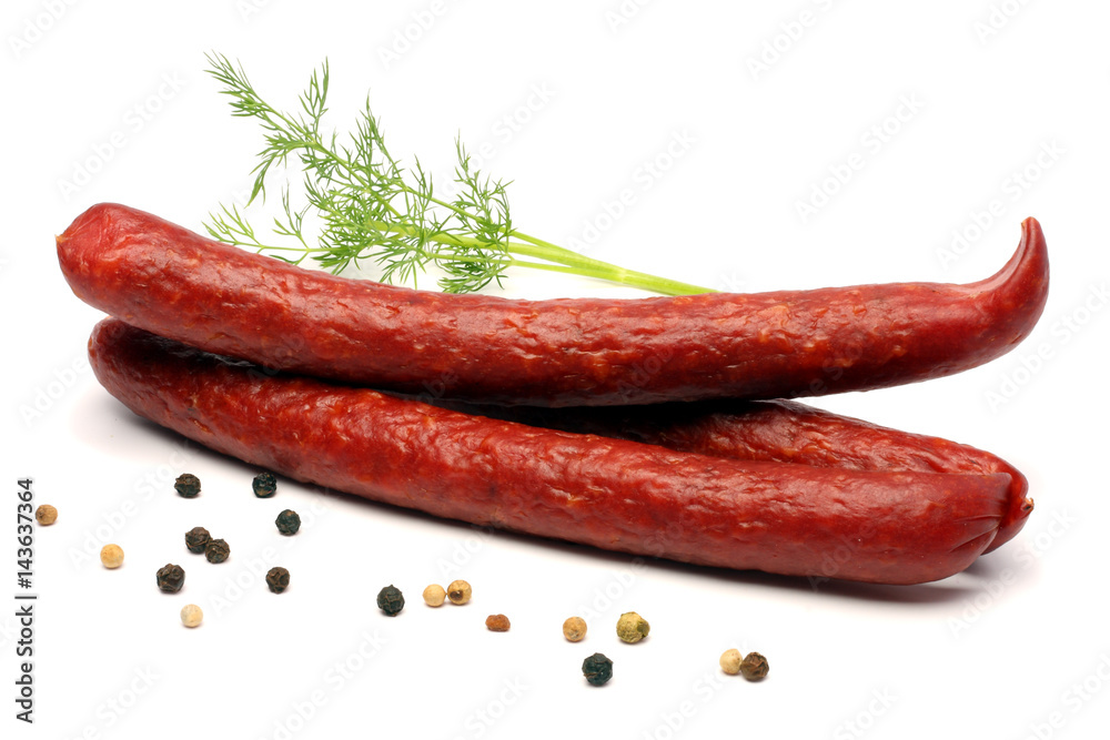 sliced red salami isolated on white background sliced red salami isolated on white background