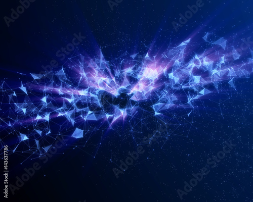 Abstract digital background with blue cybernetic particles.