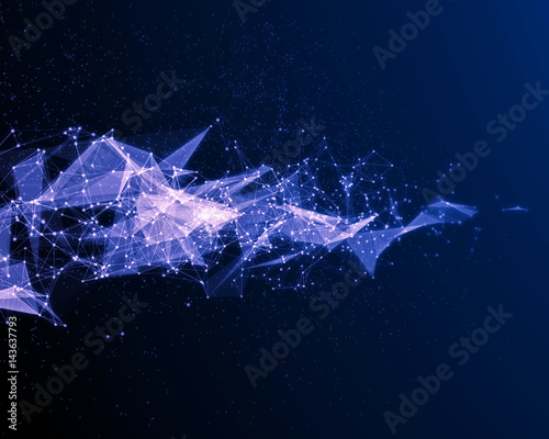 Abstract digital background with blue cybernetic particles.