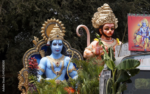 Hindu God Sri Rama and Hanuman Idols in Sri Ram jayanti procession a tradition in India