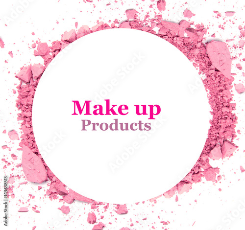 Makeup powder banner with text isolated on white background.