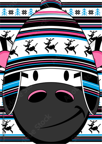 Cute Cartoon Zebra in Wooly Hat