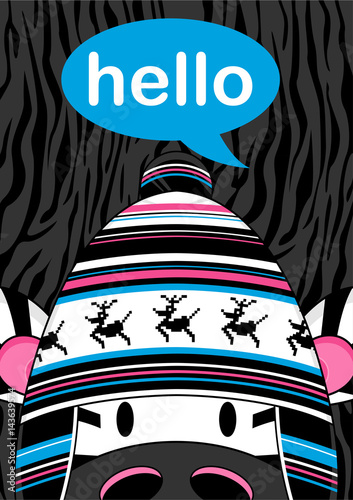 Cute Cartoon Zebra in Wooly Hat