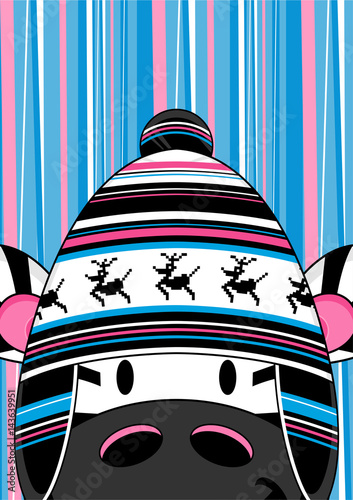 Cute Cartoon Zebra in Wooly Hat