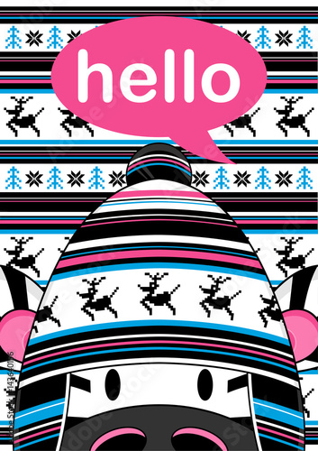 Cute Cartoon Zebra in Wooly Hat