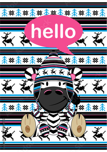 Cute Cartoon Zebra in Wooly Hat
