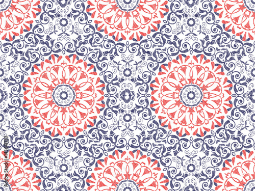 Seamless pattern. Vector Mandala. Round ornament in ethnic style. Hand draw, embroidery. Template for textile, fabric, wallpaper
