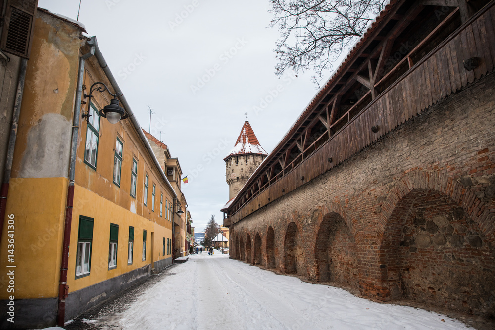 Obraz premium Sibiu, Transylvania, Romania like a point of tourist destination in winter season