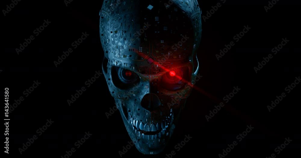 Malware skull / 3D animation of skull made of computer circuit board