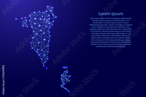 Map of Bahrain from polygonal blue lines and glowing stars vector illustration