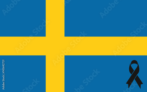 Sweden terror - black ribbon condolence on Swedish flag vector