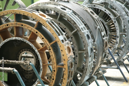 Turbine Engine Profile. Aviation Technologies. Aircraft jet engine detail in the exposition.