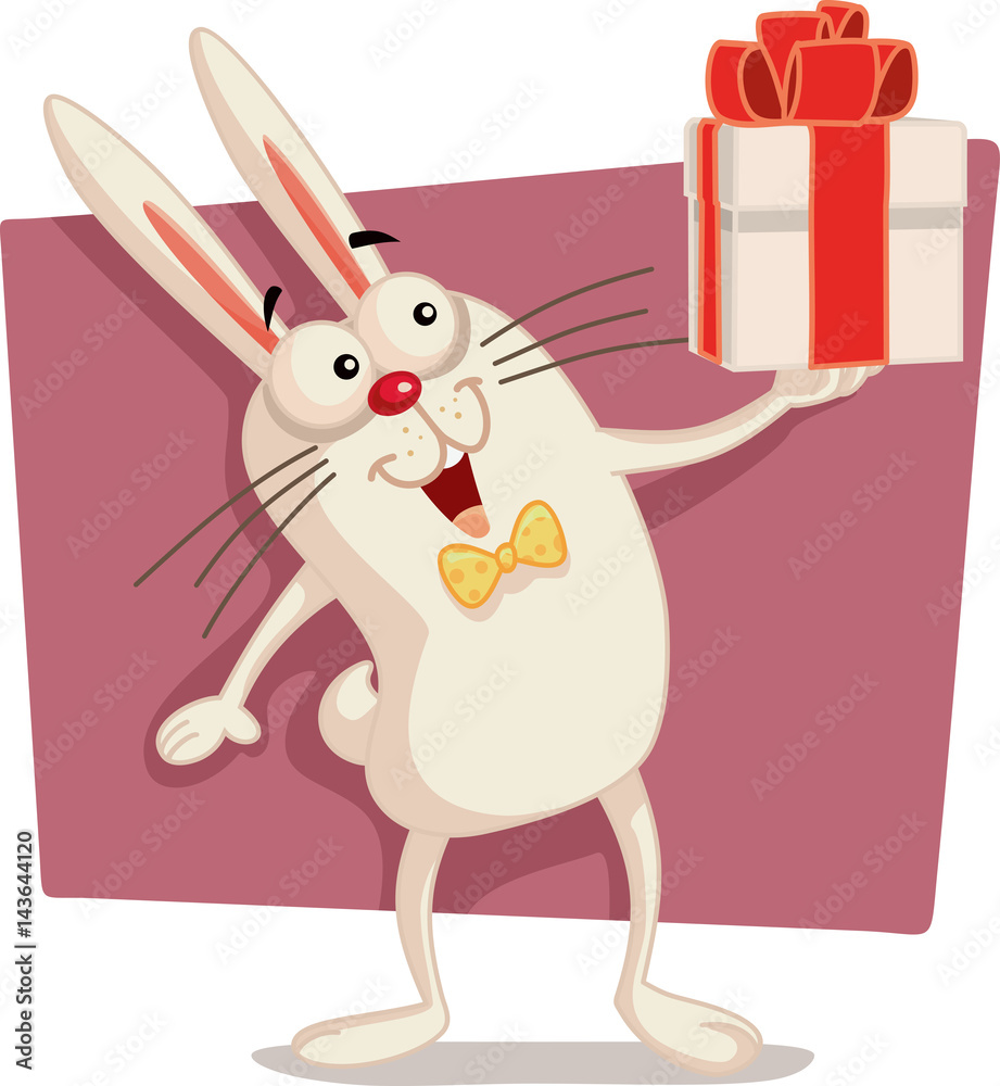 Fototapeta premium Happy Easter Bunny Holding Gift Box Vector Cartoon