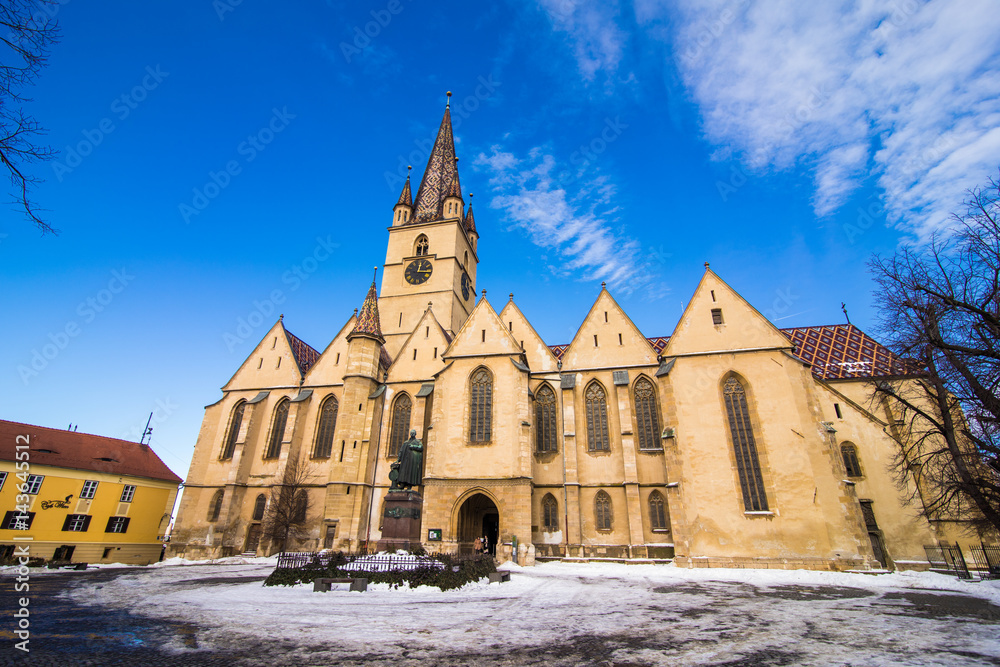 Sibiu, Romania. Sibiu transilvania medieval city architecture like a point of destination of touristic route.