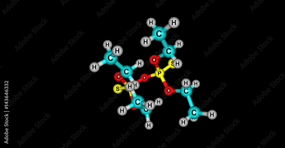 Tetraethyl dithiopyrophosphate molecular structure isolated on black