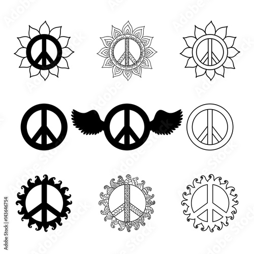 Set of hippie vintage peace symbols.