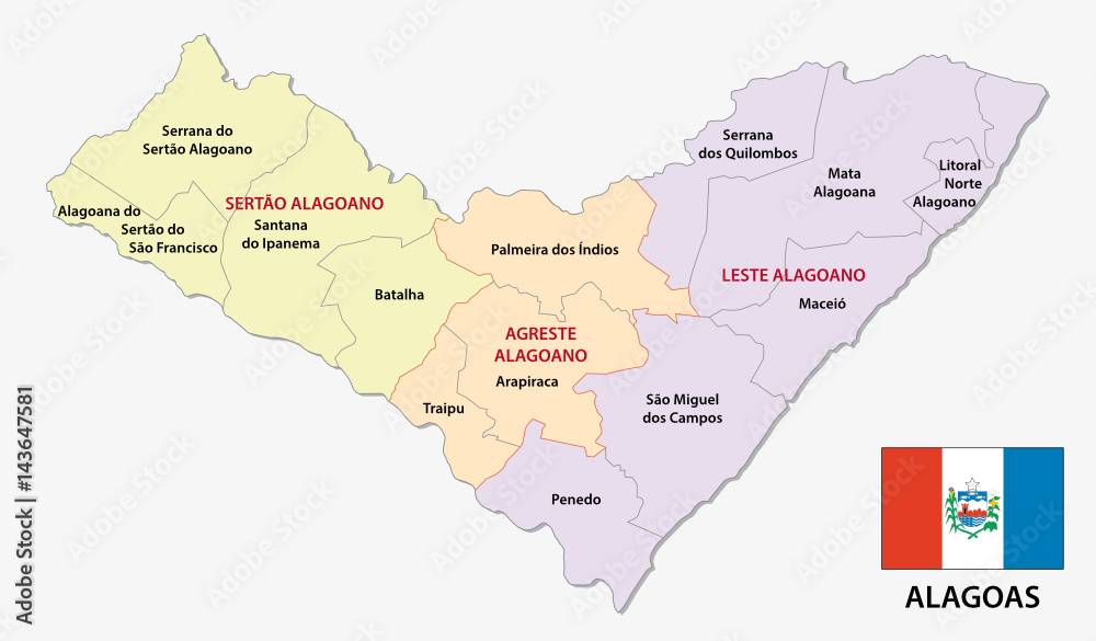 alagoas administrativ and political map with flag