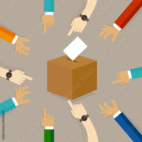 voting or polling election. people cast their vote insert paper their choice into the box. concept of participation togetherness on decision making