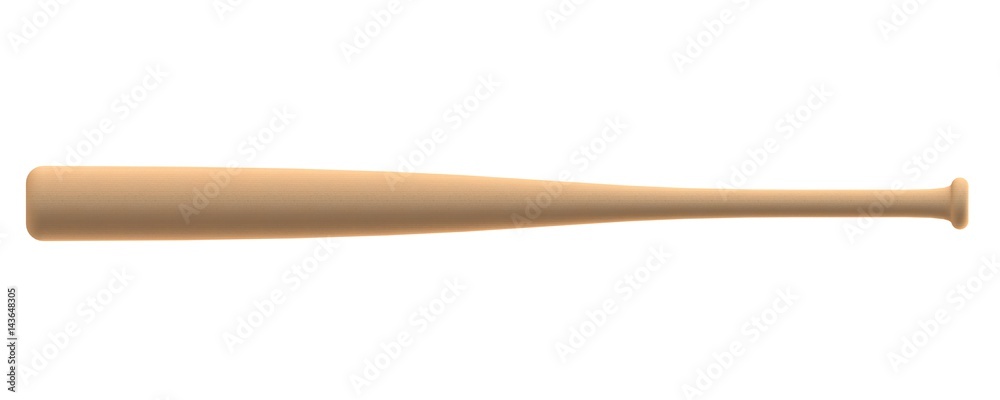Closeup of beech wood baseball bat isolated on white background, 3D rendering Closeup of beech wood baseball bat isolated on white background, 3D rendering