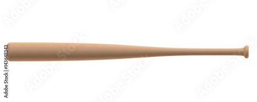 Closeup of cherry wood baseball bat isolated on white background, 3D rendering