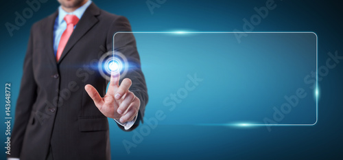 Businessman surfing on internet with digital tactile interface 3D rendering