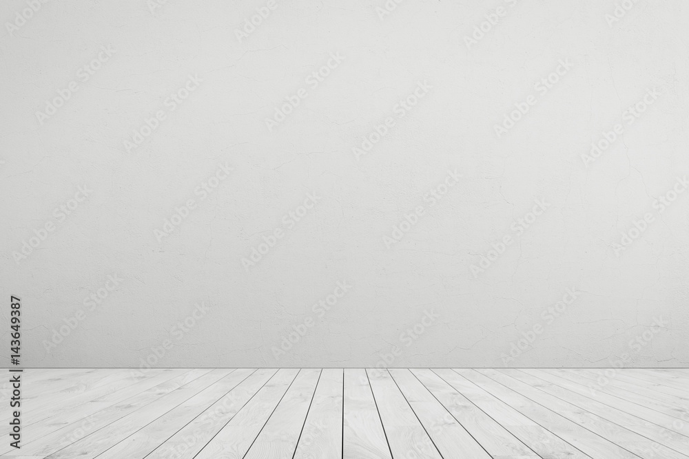 Empty room white wall, white wood floor Empty room white wall, white wood floor