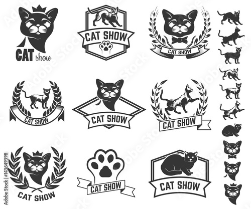 Set of cat show labels isolated on white background. Design elements for logo, label, sign. Vector illustration.