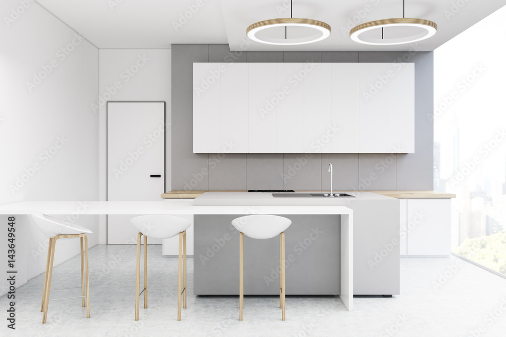 Kitchen with light gray wall Stock Illustration | Adobe Stock