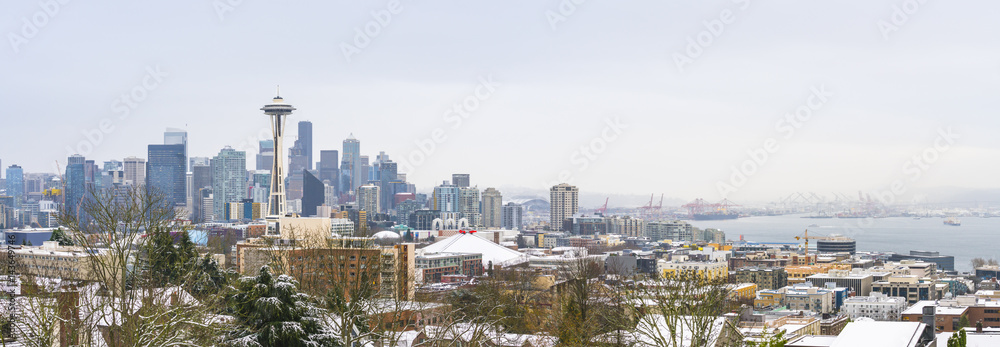 Seattle,Washington,usa.12/09/16 :seattle city scape with snow covered on the day.