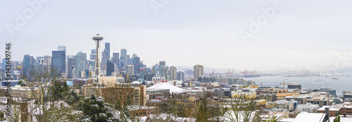 Seattle,Washington,usa.12/09/16 :seattle city scape with snow covered on the day.