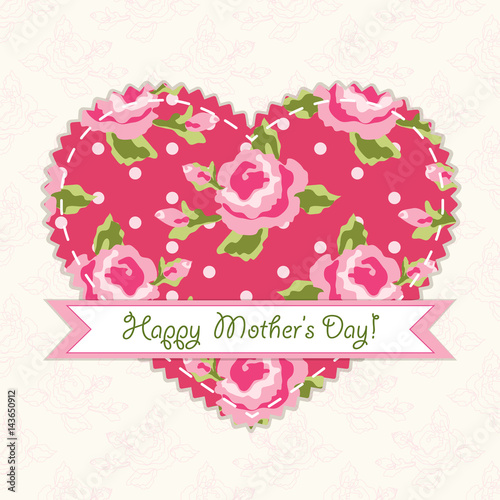 Cute Mothers Day card as shabby chic heart