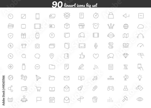Different lineart style icons vector collection. 90 icons big set